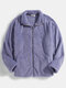 Mens Plush Zip Front Lapel Slant Pocket Solid Loose Teddy Jackets - Purple