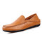 Men Folded Two Way Wearing Leather Slip On Driving Casual Loafers Shoes - Brown