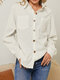 Corduroy Solid Pocket Button Long Sleeve Lapel Shacket Jacket - White