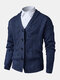 Mens Rib-Knit Button Front Lapel Solid Casual Long Sleeve Cardigans - Blue