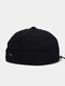 Unisex Cotton Casual Drawstring Adjustable Brimless Beanie Landlord Hat Skull Cap - Black