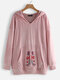Long Sleeve Flower Embroidered Casual Hoodie For Women - Pink