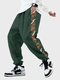 Pantalon ample patchwork imprimé grue florale japonaise pour hommes - vert