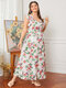 Plus Size Floral Print Ruffle Maxi Dress - White
