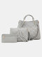 Women Purses Satchel Handbags Shoulder Hobo Tote Bag Pearls 3 PCS Rivet Bucket Bag - Gray