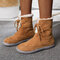 Large Size Women Solid Color Synthetic Suede Fordable Warm Lace-up Flat Short Snow Boots - Brown