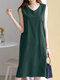 Leisure Solid Slit Hem V Neck Sleeveless Cotton Midi Dress - Green