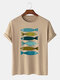 Mens Opposite Fishes Pattern Short Sleeve 100% Cotton T-shirts - Khaki