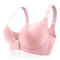 Plus Size Front Button Wireless Gather Seamless Thin Adjustable Bra DD Cup - Pink