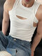 Mens Ribbed Knit Cut Out Tank Top - White