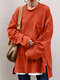 Einfarbiges, geschlitztes Saum-Taschen-Langarm-Lose-Freizeit-Sweatshirt für Damen - Orange