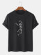 Mens 100% Cotton Halloween Skeleton Print O-Neck Casual Short Sleeve T-Shirts - Black