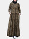 Ethnic Print Long Sleeve Vintage O-neck Plus Size Dress - Khaki