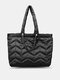 Women Fashion Argyle Pattern Large Capacity Handbag Tote - Black