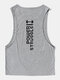 Men Back Letter Print Sleeveless Breathable Fitness Sports Vests - Gray