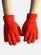 Unisex Coral Fleece Knitted Solid Color Thickened Warmth Full Finger Gloves - Red