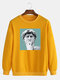 Mens Funny Portrait Graphic Print Cotton Casual Crew Neck Pullover Sweatshirts - Yellow