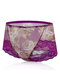 Sexy See Through Mesh Print Hip Lifting Mid Waisted Panties - Purple