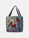 Women Plum Blossom Bird Pattern Print Shoulder Bag Handbag Tote - Gray