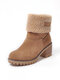 Suede Warm Lining Platform Ankle Boots - Coffee