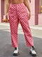 Plus Size Plaid Classic Five Pockets Pants - Pink