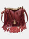 Vintage Tassel Decor Stylish Design Detachable Straps Crossbody Bag Handbag - Red
