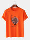 Mens Japanese Fish Print Crew Neck Short Sleeve T-Shirts - Orange