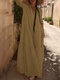 Casual Solid Color V-neck Long Sleeve Pleated Dress - Khaki