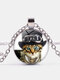 Vintage Glass Printed Women Necklace Cat Top Hat Monocle Pendant Necklace Jewelry Gift - Silver
