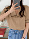 Contrast Color Puff Sleeve Button Front Loose Shirt - Khaki