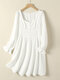 Solid Flounce Sleeve Square Collar Invisible Zip Casual Dress - White