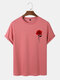Mens Rose Chest Print Crew Neck Daily Short Sleeve T-Shirts - Pink