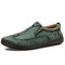 Men Hand Sticthing Leather Non Slip Soft Casual Slip On Driving Shoes - Green