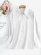 Solid Lapel Long Sleeve Button Front Casual Shirt - White