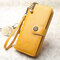 Women Trifold Oil Wax Leather Long Purse Solid Vintage Phone Bag 13 Card Holder Clutch Bag - Yellow