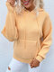 Solid Pocket Hooded Drawstring Long Sleeve Knit Sweater - Camel