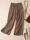 Solid Casual Pocket Wide Leg Pants For Women - Coffee