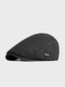 Men Polyester Cotton Thickened Solid Color Letters Metal Label Warmth Casual Beret Forward Hat Flat Cap - Black