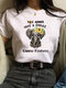 Cartoon Elephant Letter Print Short Sleeve T-shirt For Women - White