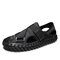 Men Outdoor Closed Toe Hand Stitching Mesh Breathable Beach Casual Sandals - Black