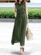Solid Pocket Sleeveless Drawstring Waist Lapel Dress - Green