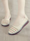 Women Casual Retro Genuine Leather Soft Comfortable Lazy Hand Stitching Shoes - White