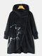 Irregular Open Cat Printed Long Sleeve Hooded Casual Plus Size Coat - Navy