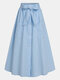 Solid Color Button Pocket Knotted Long Casual Skirt for Women - Light blue