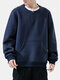 Mens Plain Solid Color Half Open Zipper Up Plush Sweatshirts - Navy