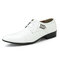 Men PU Leather Non Slip Metal Decoration Business Formal Dress Shoes  - White