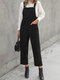 Corduroy Solid Color Pocket Casual Jumpsuit For Women - Black