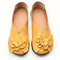 LOSTISY Large Size Flower Leather Comfy Lazy Flats For Women - Yellow