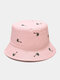Unisex Cotton Solid Color Coconut Tree Pattern Embroidery Fashion Sun Protection Bucket Hat - Pink