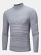 Mens Plain Pure Color Half Collar Cotton Basics Long Sleeve Bottoming T-Shirts - Gray